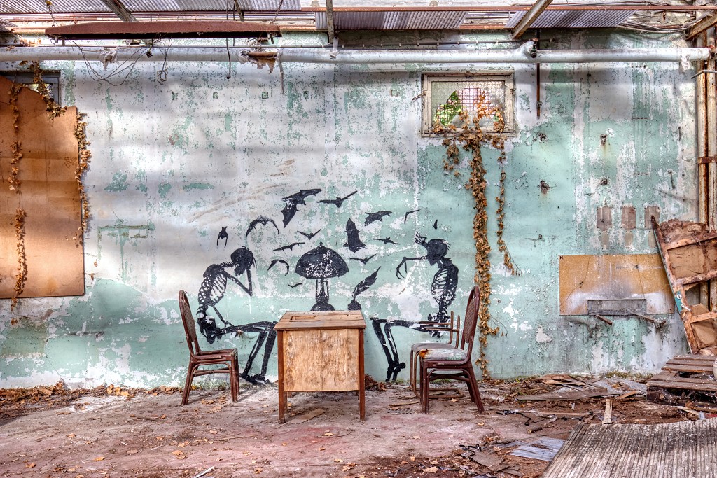 HDR graffiti streetart street-art street art skeleton factory urbex roa klaas van der linden kunst kunstwerk decay verlaten lost place places abandoned